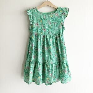 Cat & Jack Medium 8 Dress Green Floral Print Ruffle Cap Sleeve Cut Out Spring